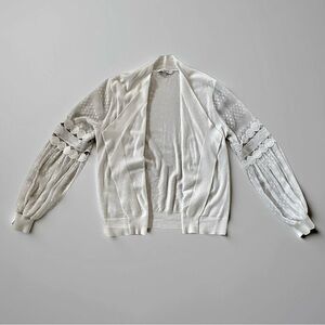 Sioni White Cardigan with Lace Detail